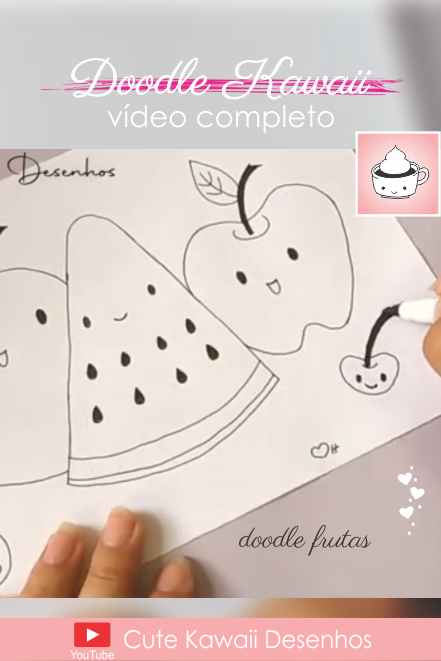 Doodle frutinhas kawaii – desenhando – Cute Kawaii Desenhos